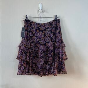 New Lauren by Ralph Lauren Short Floral Ruffle Trim "Georgette" Skirt Women's 4